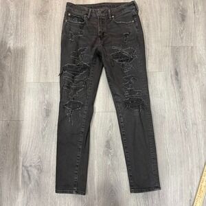 American Eagle Jeans Mens 29x29 Black Skinny Distressed Stretch Denim